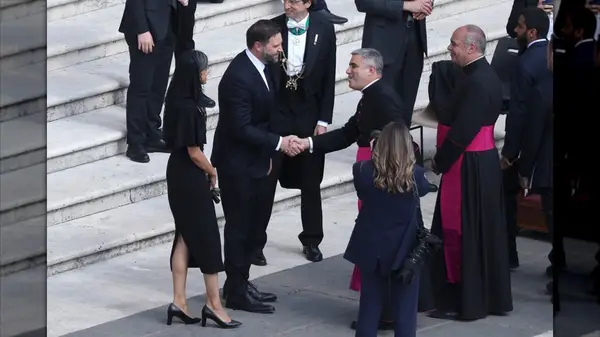 Usha Vance at the Inauguration Mass of Pope Leo XIV wearing a black dress