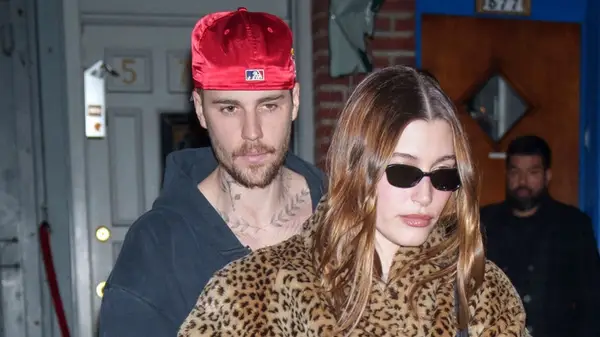 Justin Bieber on the street with Hailey Bieber in 2025