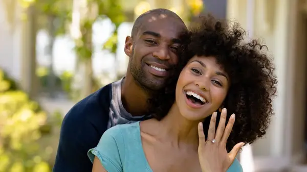 mixed race couple after getting engaged