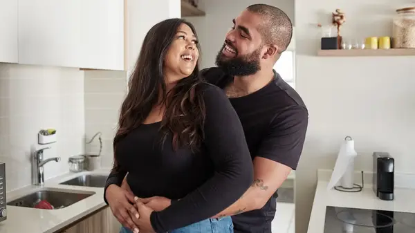 happy couple embracing