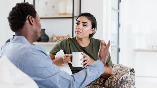 Couple talking outdoors