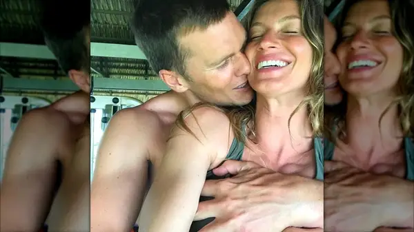 Tom Brady hugging Gisele Bundchen