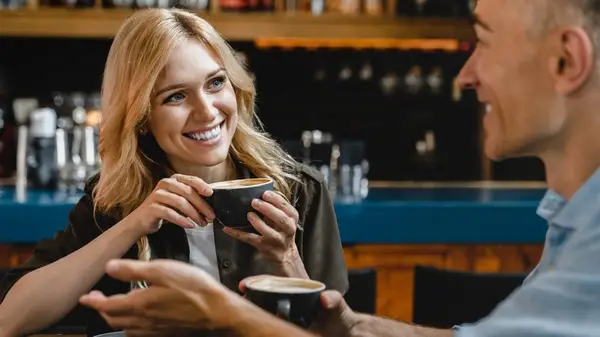 Happy couple on a coffee date