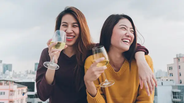 A couple drinking wine