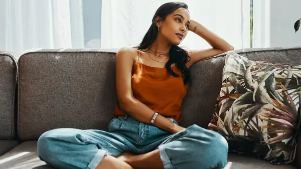 bored woman on couch