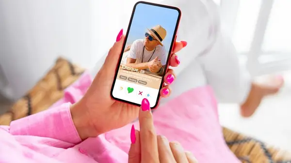 Woman using dating app