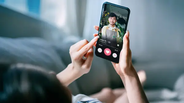 person looking at dating app