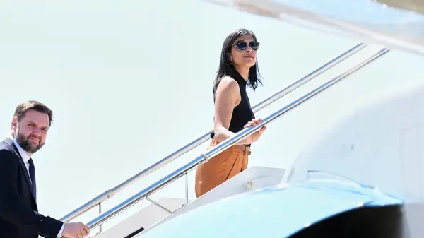 Usha and JD boarding boarding Air Force Two in Rome in June 2025