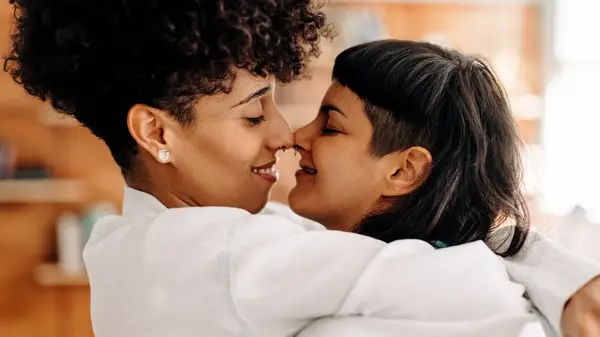 Lesbian couple embracing