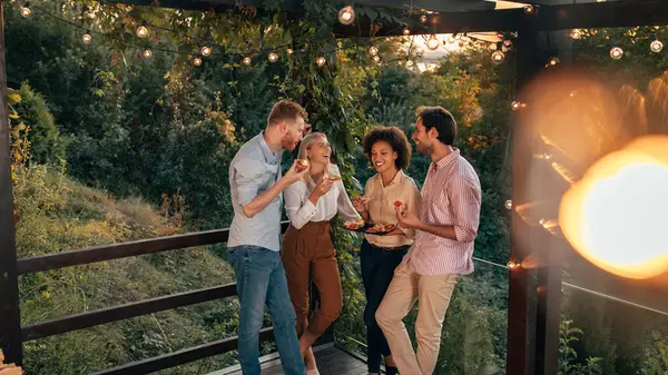 Couples eating and laughing together