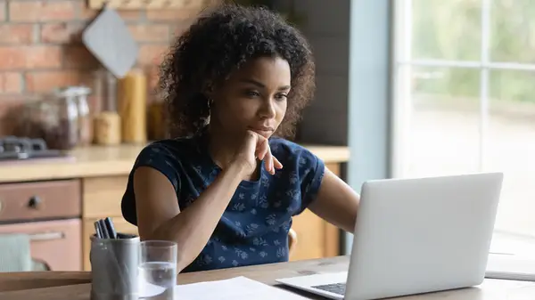 Woman researching online
