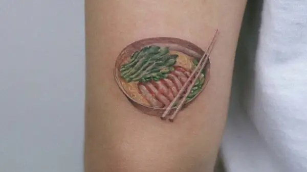 micro realism tattoo of a bowl of ramen