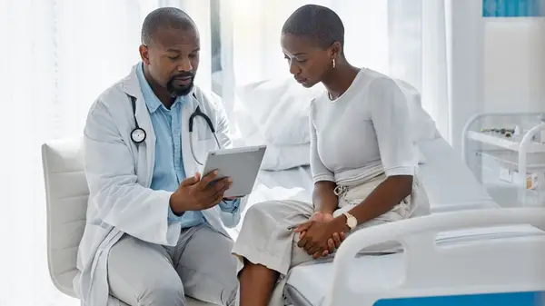 Doctor showing results