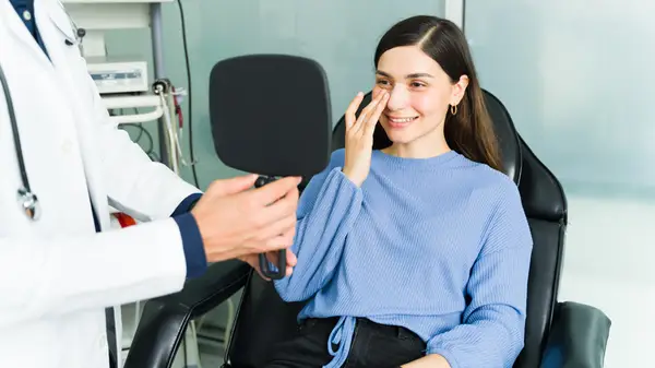 Woman looking at nose job results