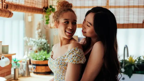 Queer couple embracing