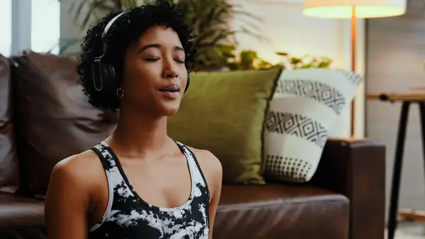 Meditating with headphones