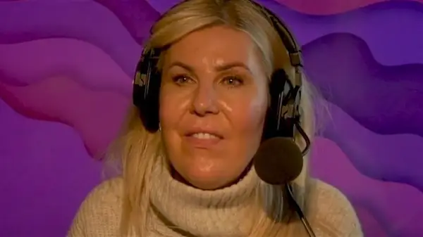 Nikki Fox recording a podcast